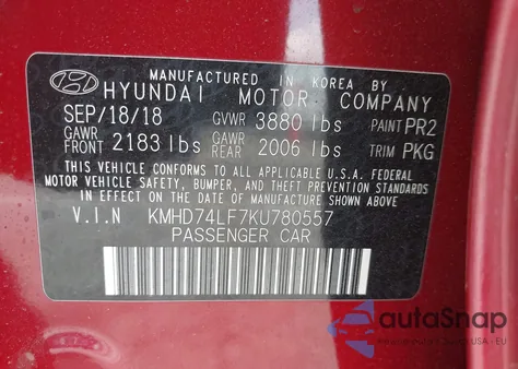 2019 Hyundai Elantra Se z USA, uszkodzony, nr VIN KMHD74LF7KU780557